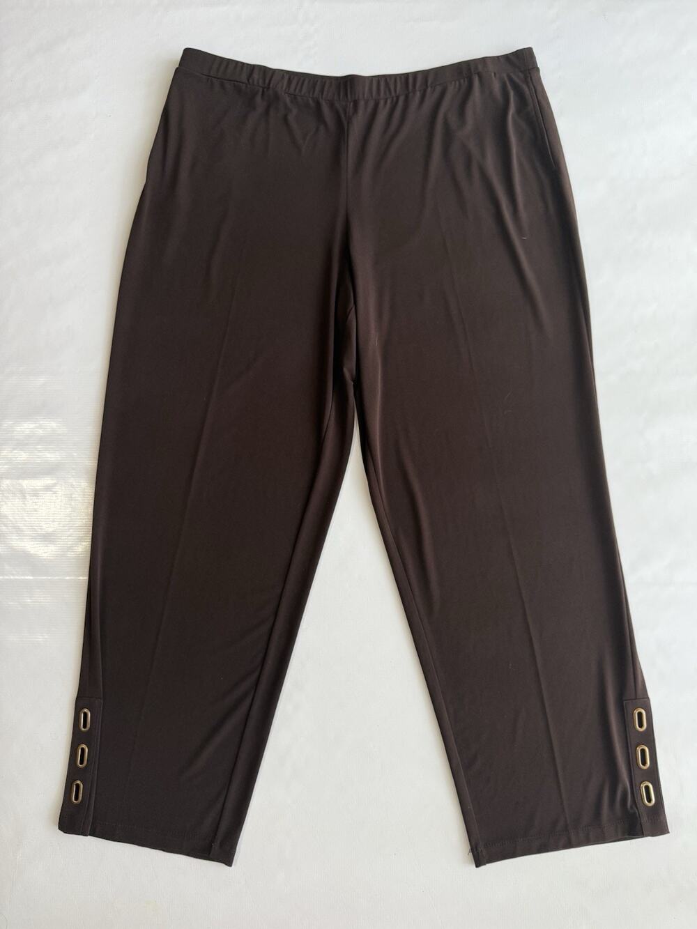 Susan Graver Women’s M Liquid Knit Stretch Brown Pockets Wide Leg Sz XL